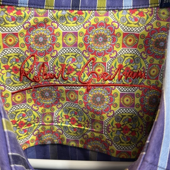 Robert Graham purple blue striped button down shirt Large - Picture 2 of 6